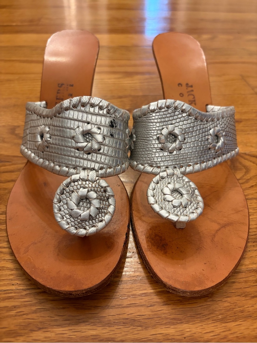 Jack Rogers Silver Braided Medallion Toe-Post Sandals